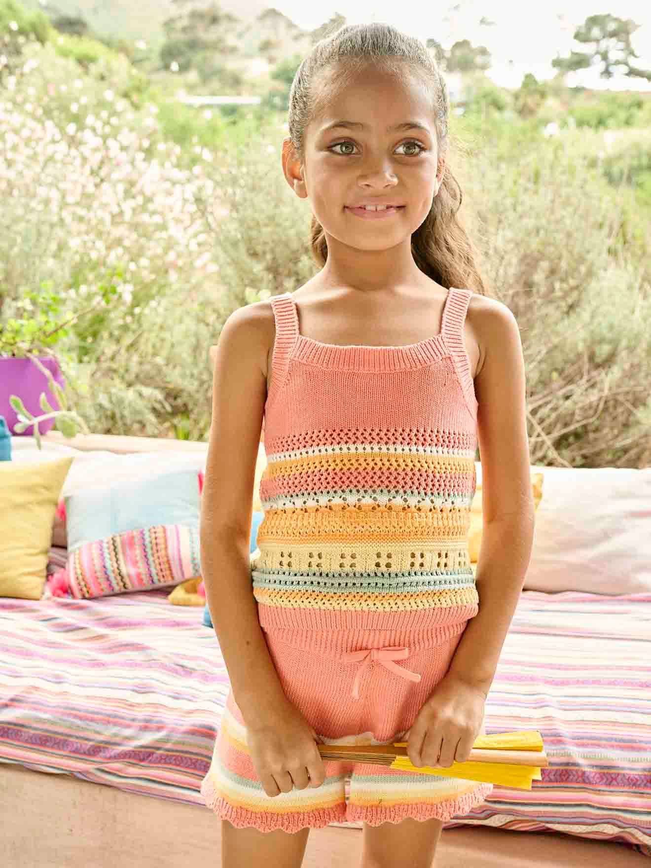 Vertbaudet Gehäkeltes Mädchen-Set: Top & Shorts - pfirsich