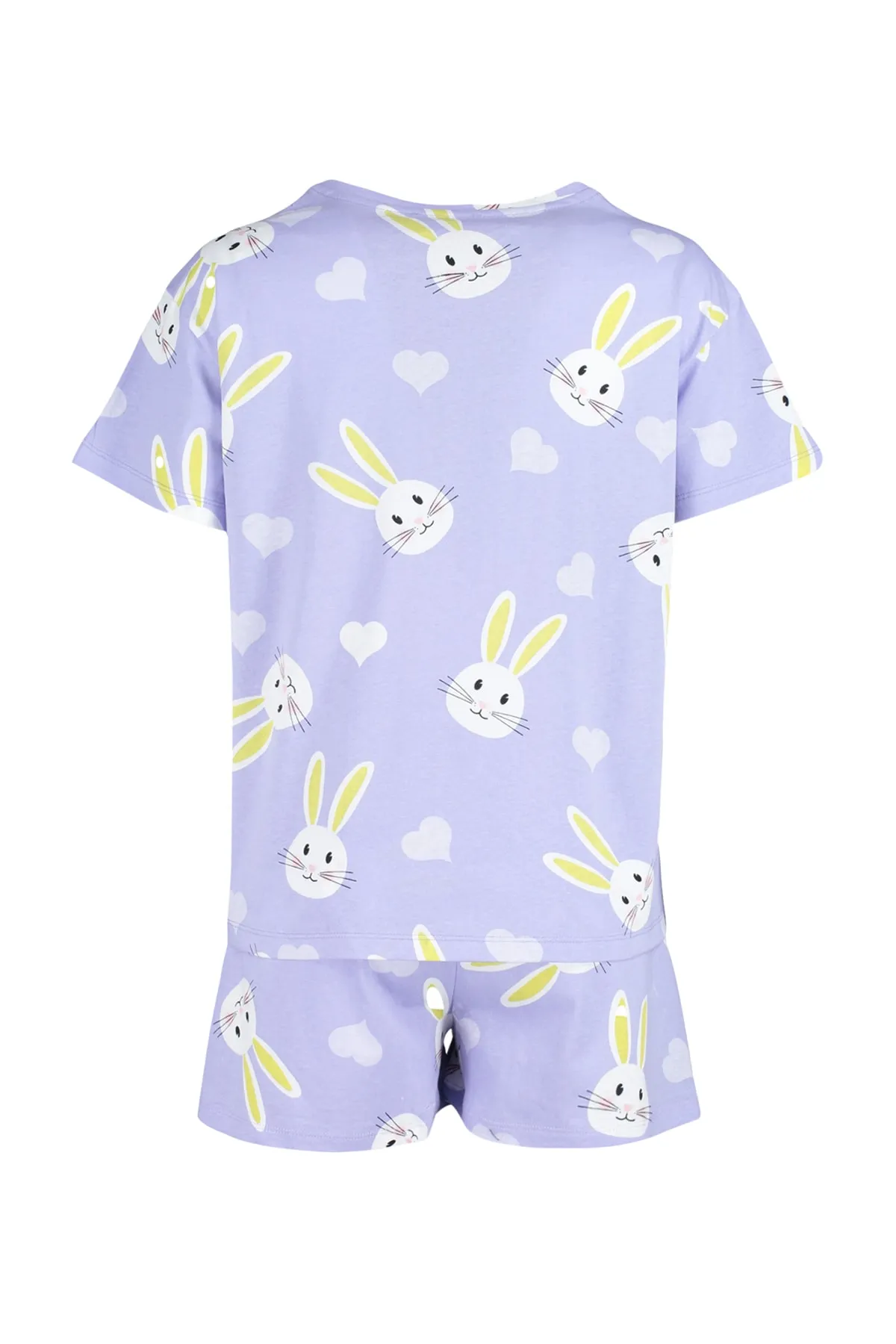 Trendyol Collection  Lila T-Shirt-Shorts aus 100 % Baumwolle mit Herz-Kaninchen-Muster und gestricktem Pyjama-Set THMSS23PT00005