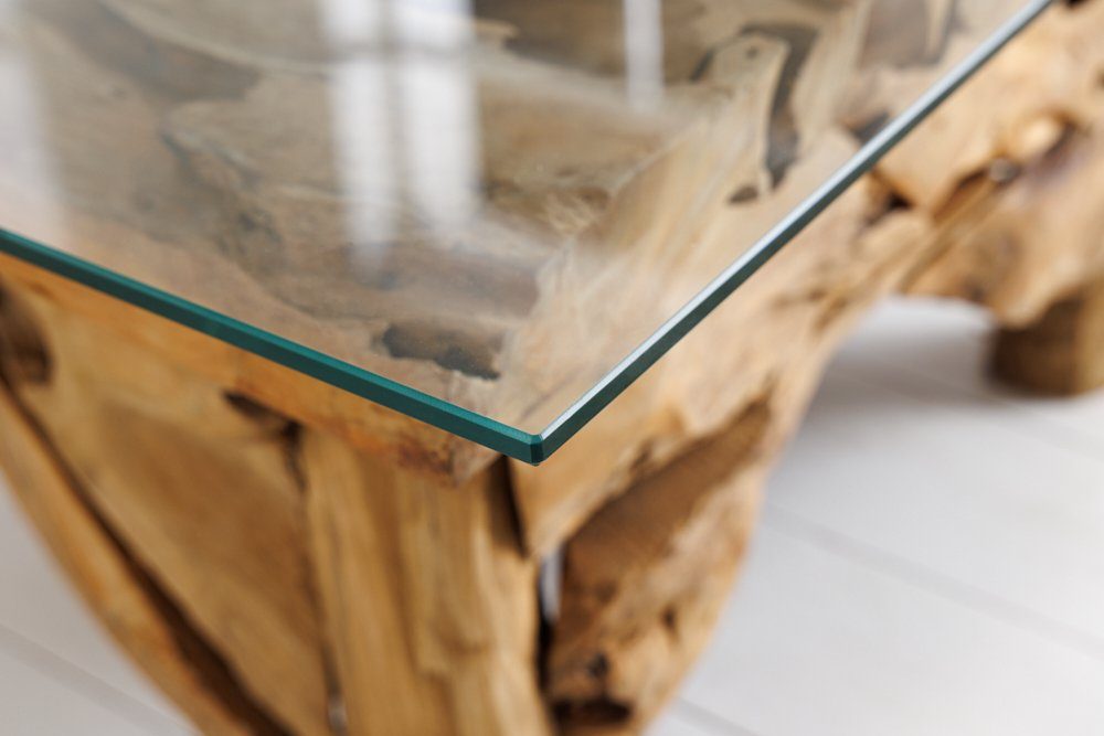 riess-ambiente Couchtisch RIVERSIDE 80cm transparent / braun (Einzelartikel, 1-St), Wohnzimmer · Massivholz · Sicherheitsglas · Handarbeit · Maritim
