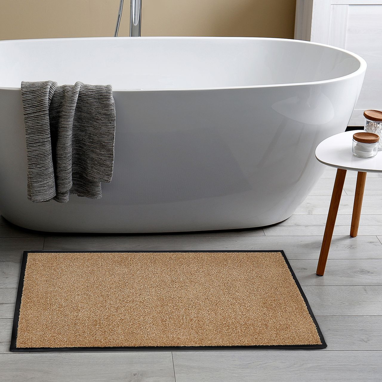 HOMCOM Fußmatte waschbar Gummiumrandung rutschfest Beige 90 x 60 x 0,7 cm