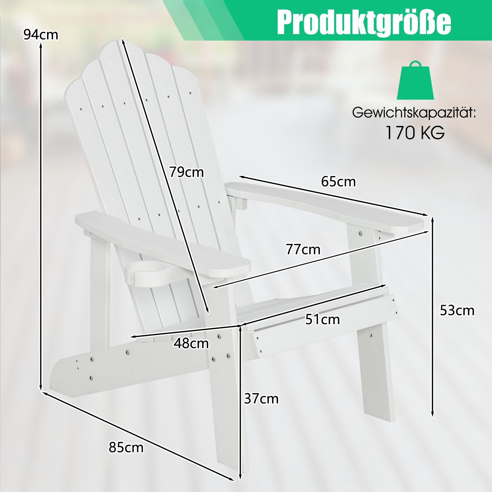 COSTWAY Gartenstuhl Adirondack Stuhl, mit Getränkehalter, bis 170kg