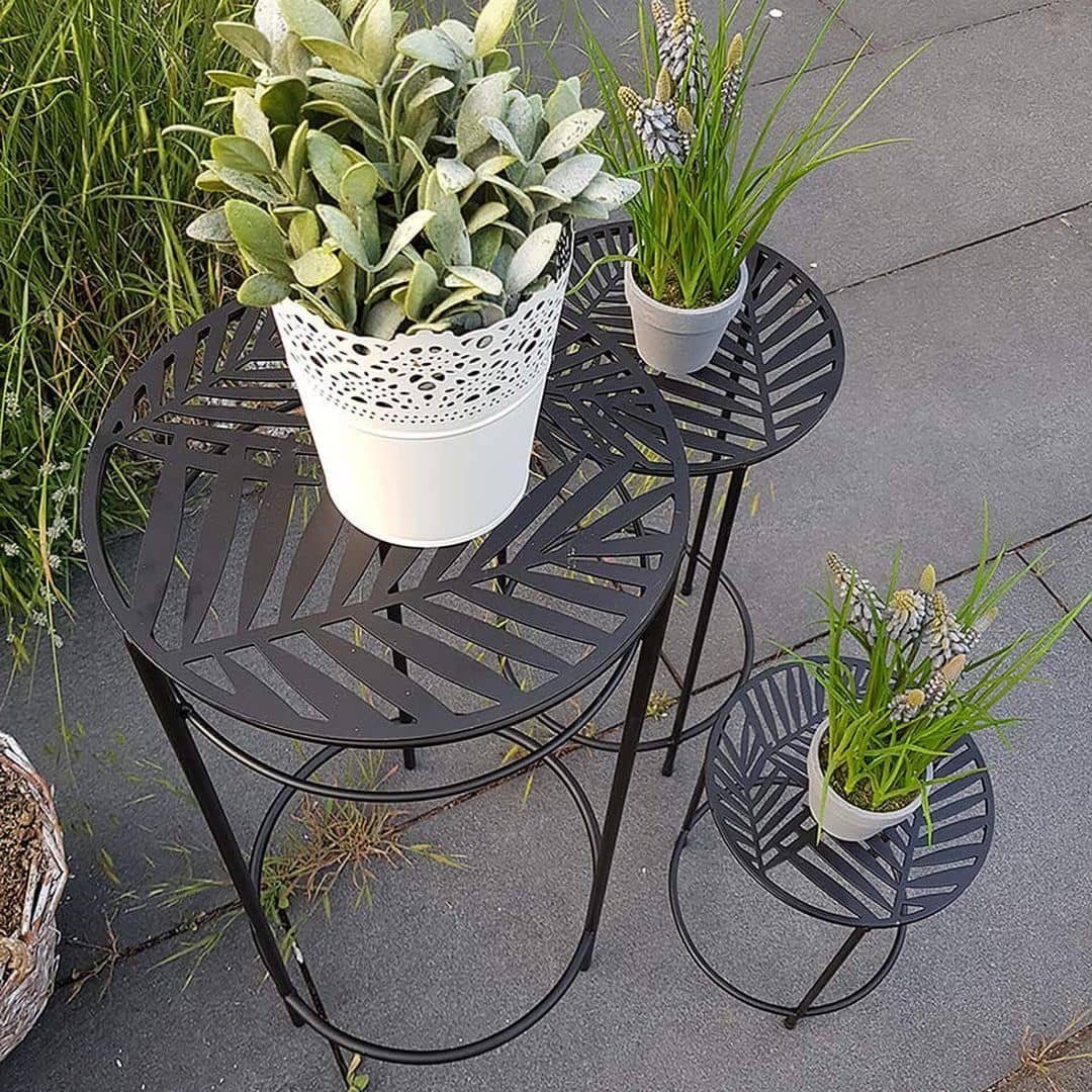 K&L Wall Art Gartentisch Garten Beistelltisch Balkon Blumentreppe Metalltisch Blumenhocker (3-er Set), Dschungel Outdoor Metall Möbel