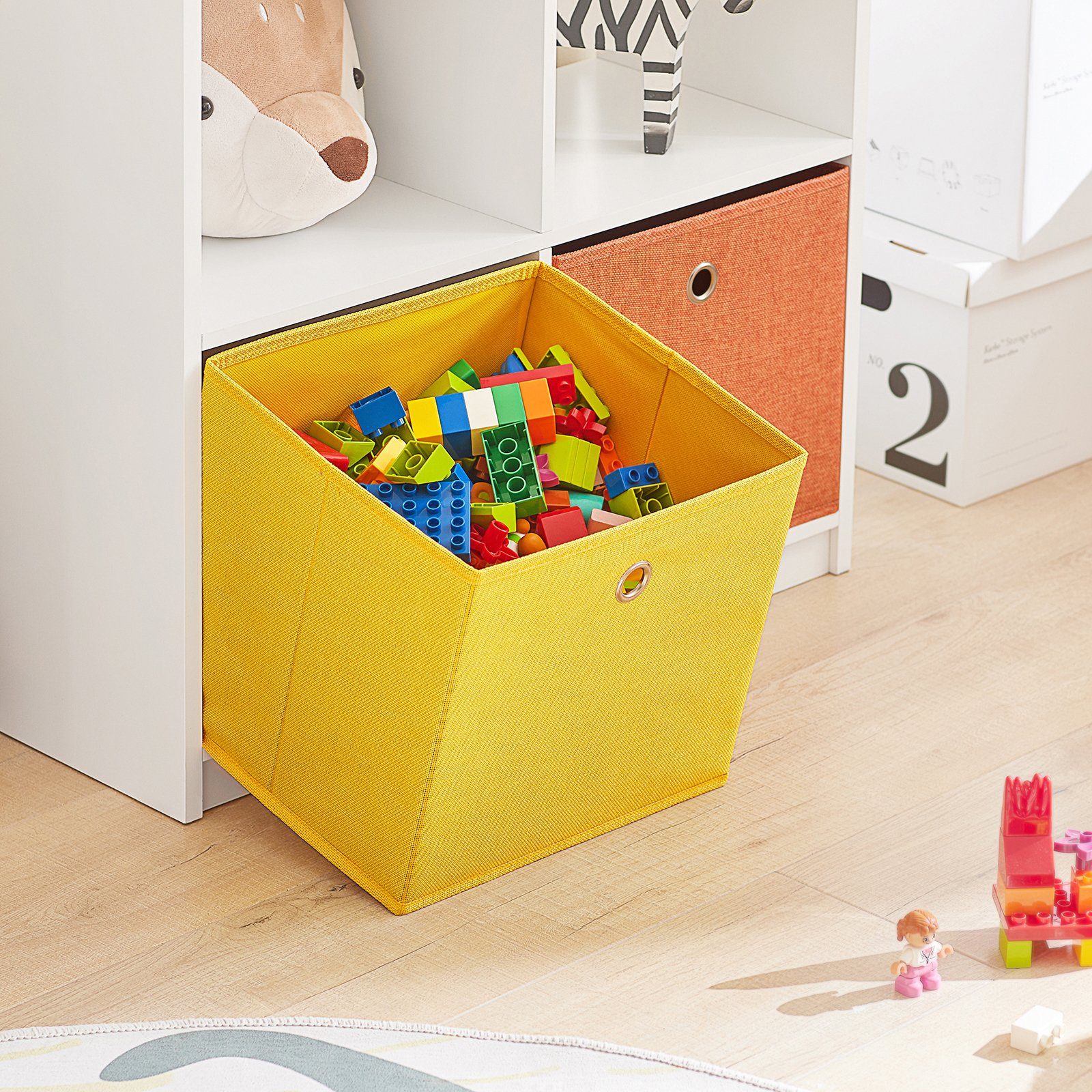 SoBuy Bücherregal KMB49, mit Haus-Design Kinderregal mit 2 Stoffboxen Spielzeugregal