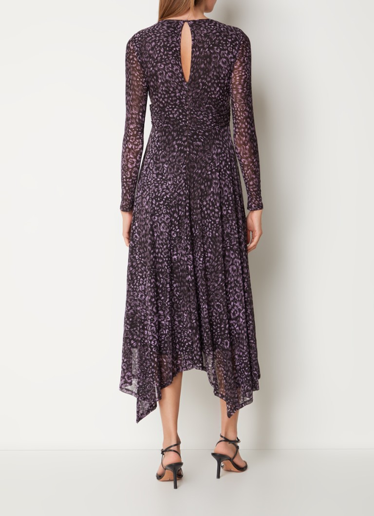 Whistles Mesh midi dress with asymmetrical hem and ruffles