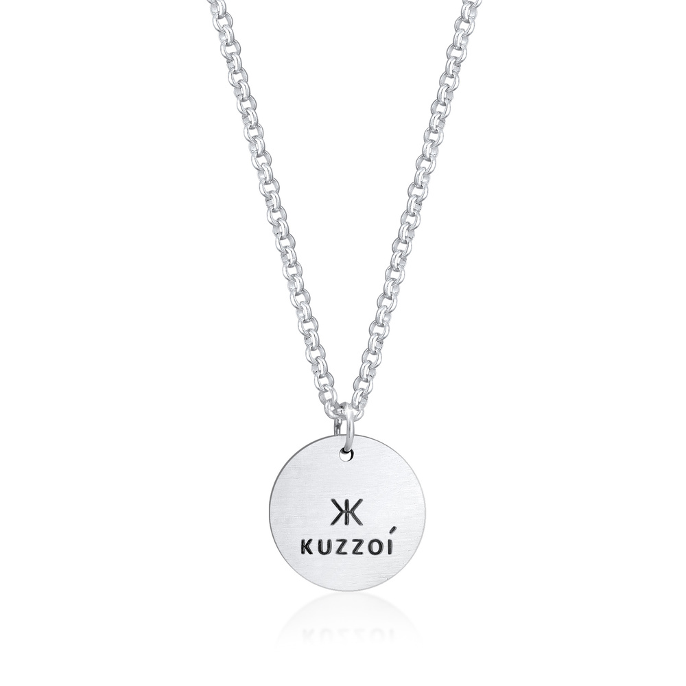 KUZZOI KUZZOI Collier Herren Erbskette Coin Massiv Logo 925 Silber Bijoux