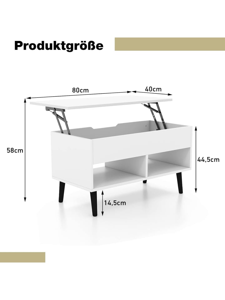 COSTWAY Couchtisch mit anhebbarer Tischplatte in Weiß günstig kaufen 40 cm