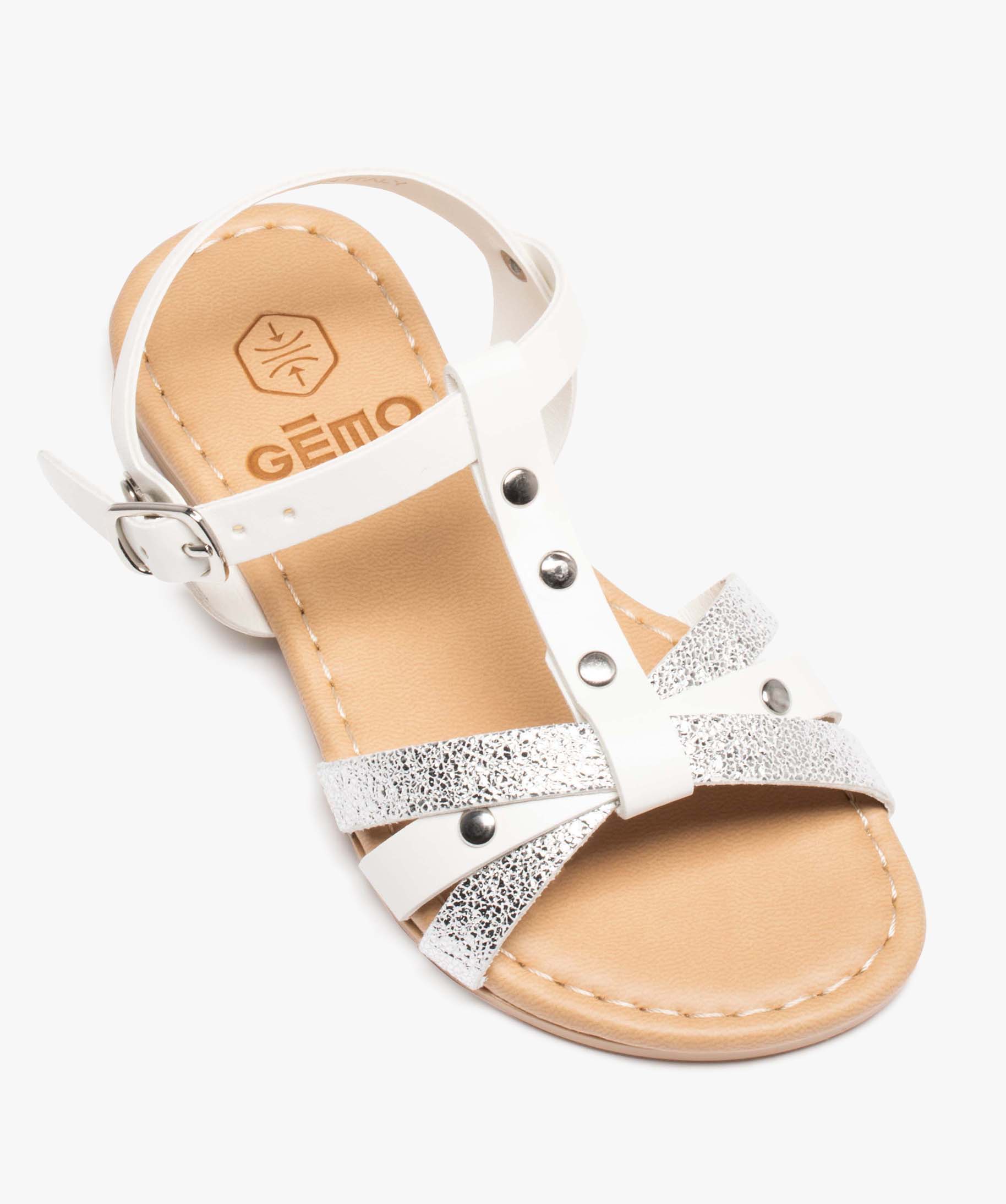 Sandales fille à fines brides cloutées et métallisées blanc | GEMO