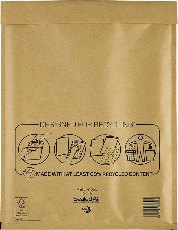 Mail Lite Luftpolster-Luftpolster-Versandtaschen H/5 Gold Ohne Fenster 270 (B) x 360 (H) mm Abziehstreifen 79 g/m² 50 Stück