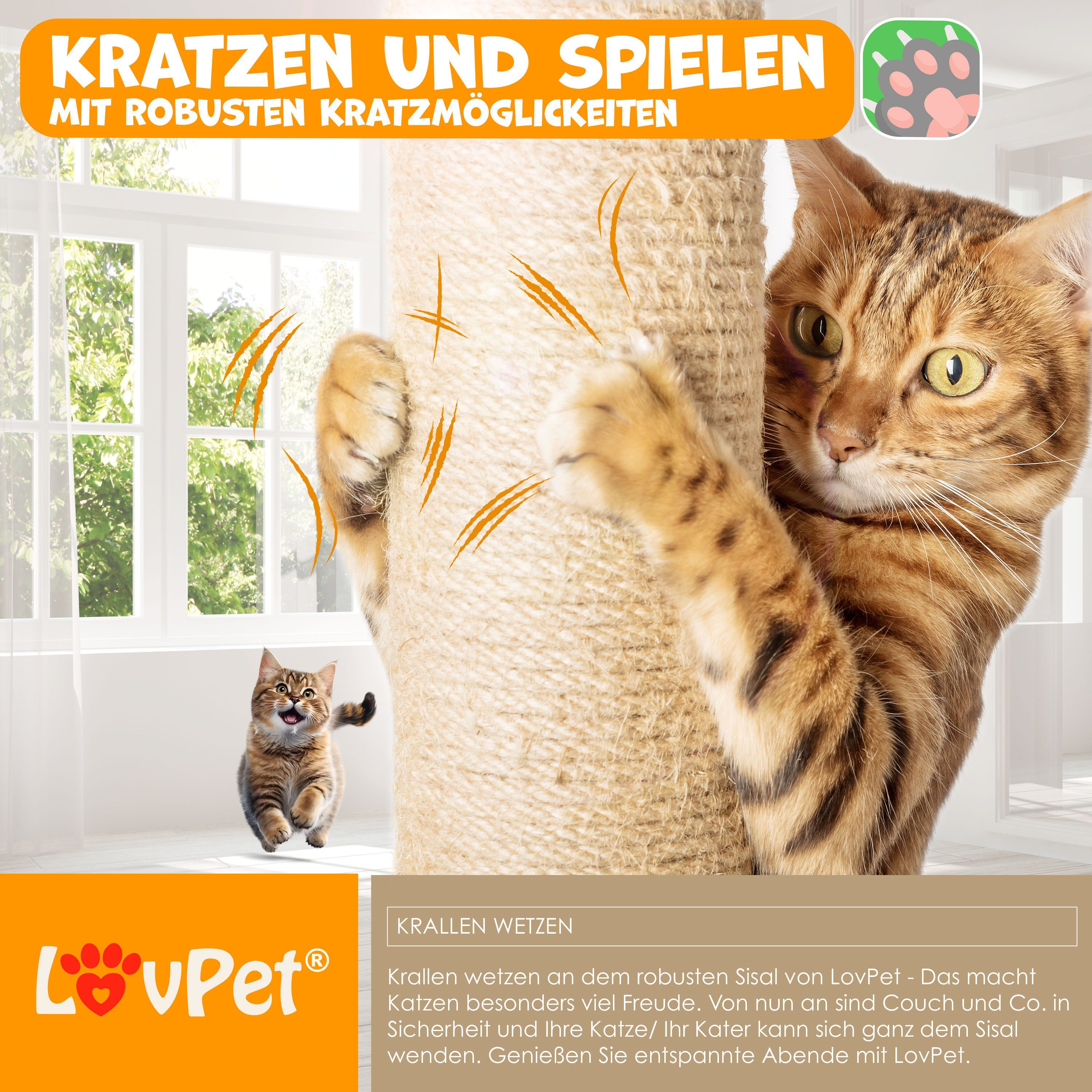 Lovpet Kratzbaum, Kratzbaum Katzenbaum Kletterbaum, mit Sisalstämmen Stabil