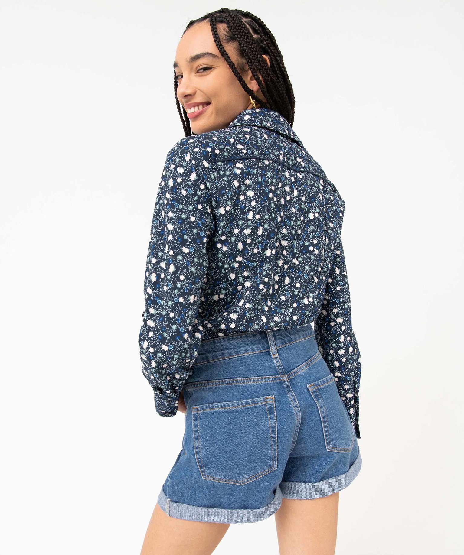 Chemise femme à motifs fleuris avec manches retroussables imprime | GEMO