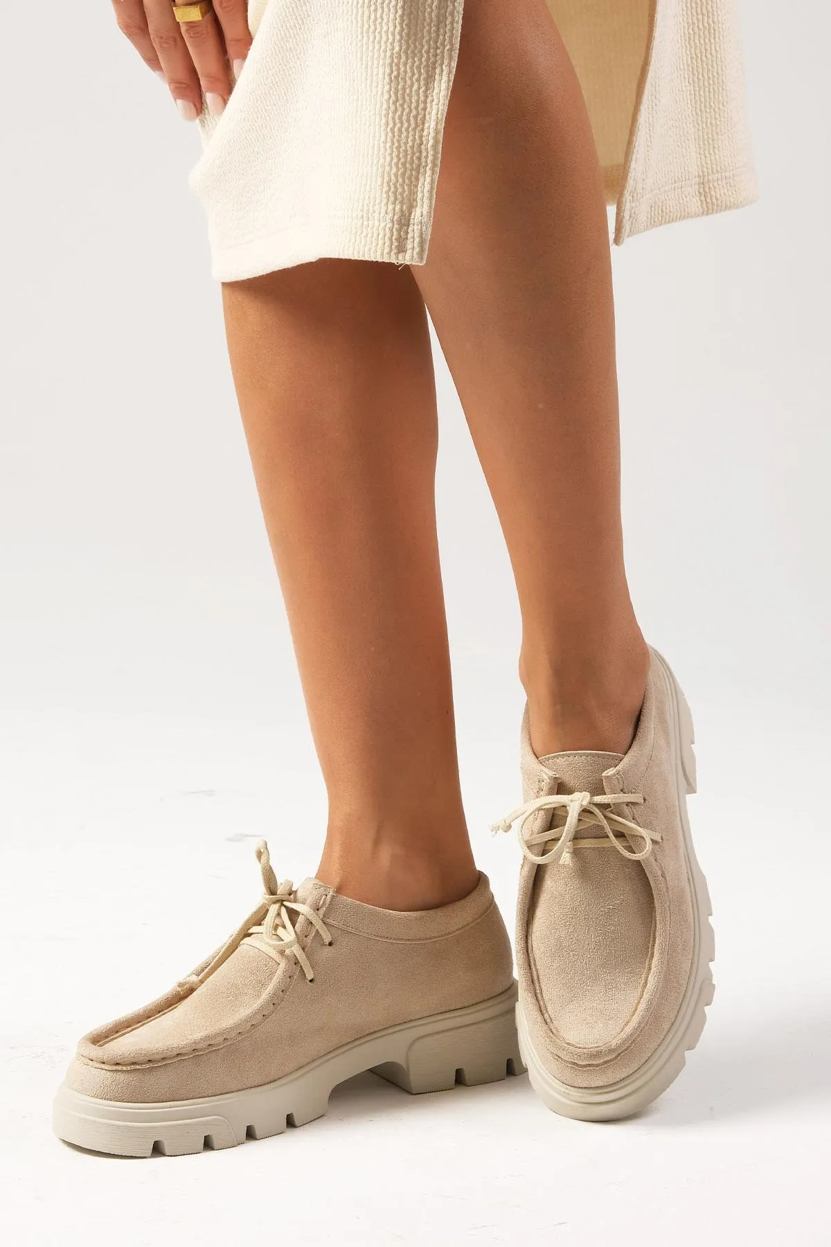 Mio Gusto  Hope Beigefarbene Damen-Loaferschuhe mit dicken Sohlen