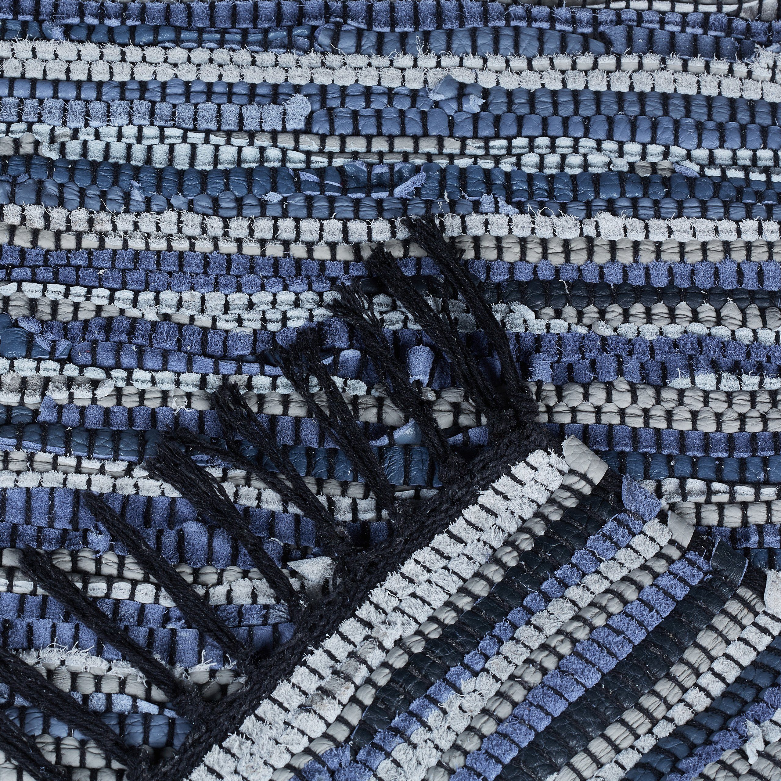 Läufer Flickenteppich Leder & Baumwolle, relaxdays, Höhe: 10 mm, Blau, 70x140cm
