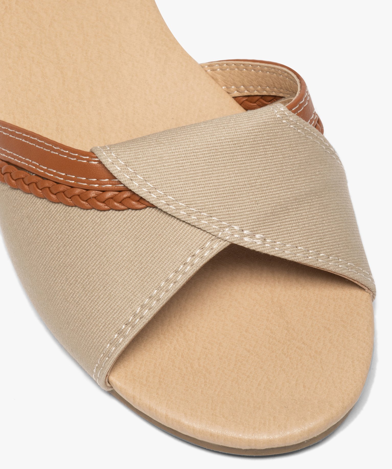 Sandales femme à petit talon compensé dessus toile beige | GEMO