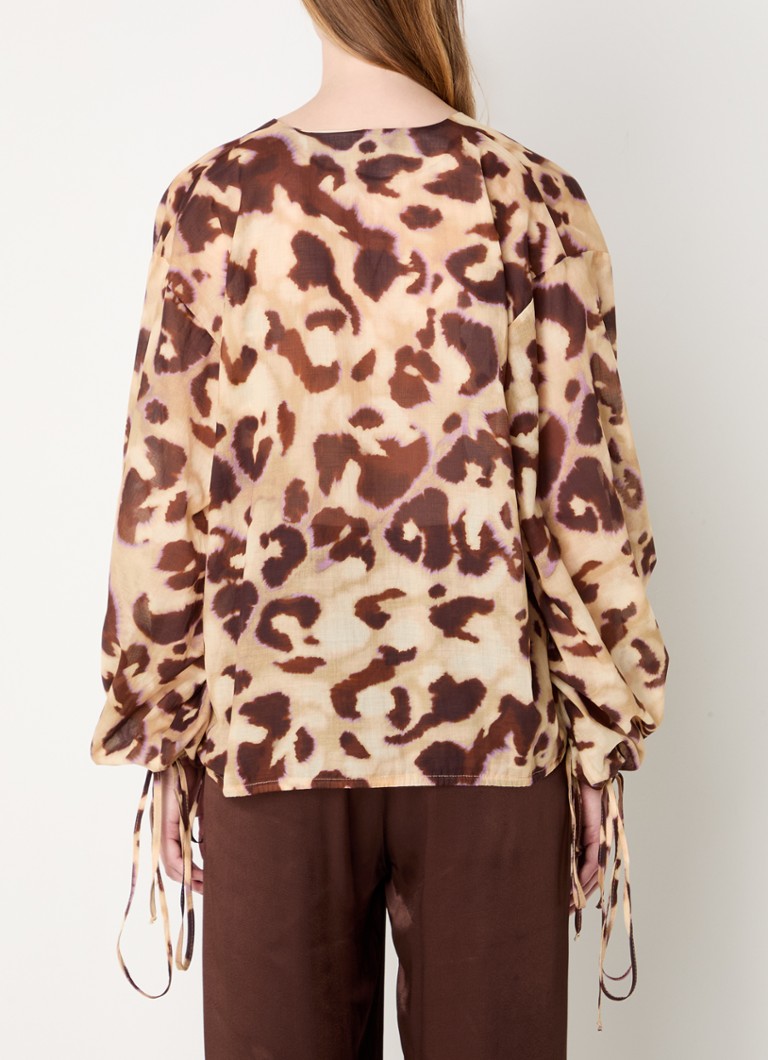 Alchemist Basil tunic with V-neck and leopard print