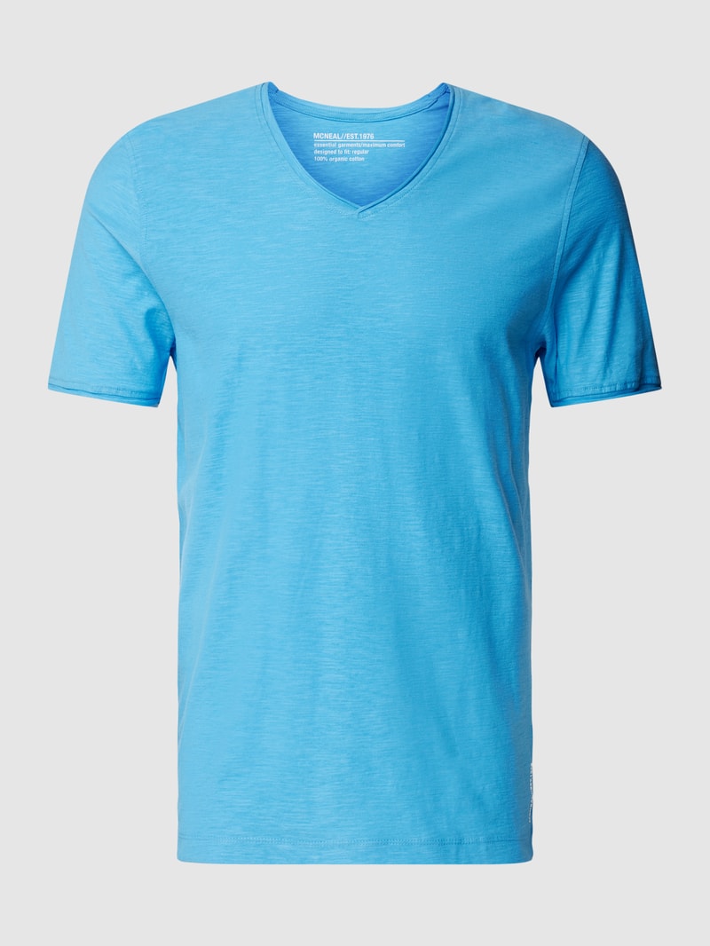Regular Fit T-Shirt aus Baumwolle mit V-Ausschnitt in blau