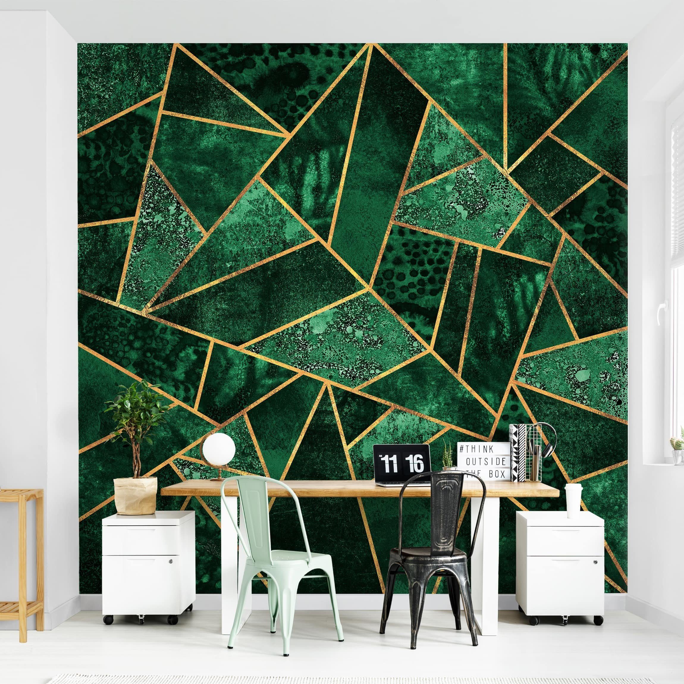 Bilderdepot24 Vliestapete Abstrakt Dunkler Smaragd Gold Tapete Wanddeko Modern Kunst, Glatt, Matt, (Inklusive Gratis-Kleister oder selbstklebend), Wohnzimmer Schlafzimmer Küche Flur Fototapete Motivtapete Wandtapete
