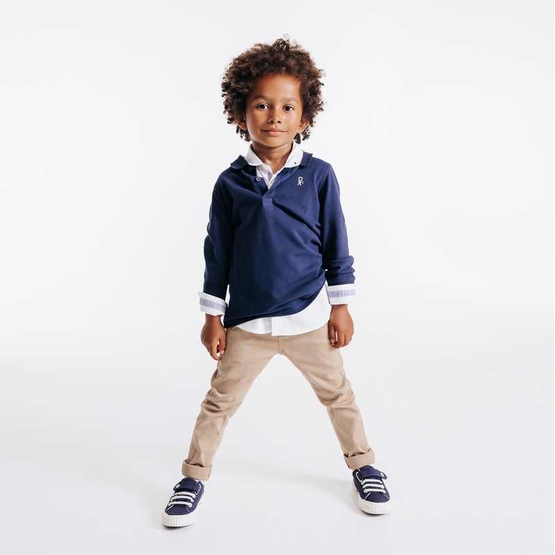 Polo manches longues bleu garçon