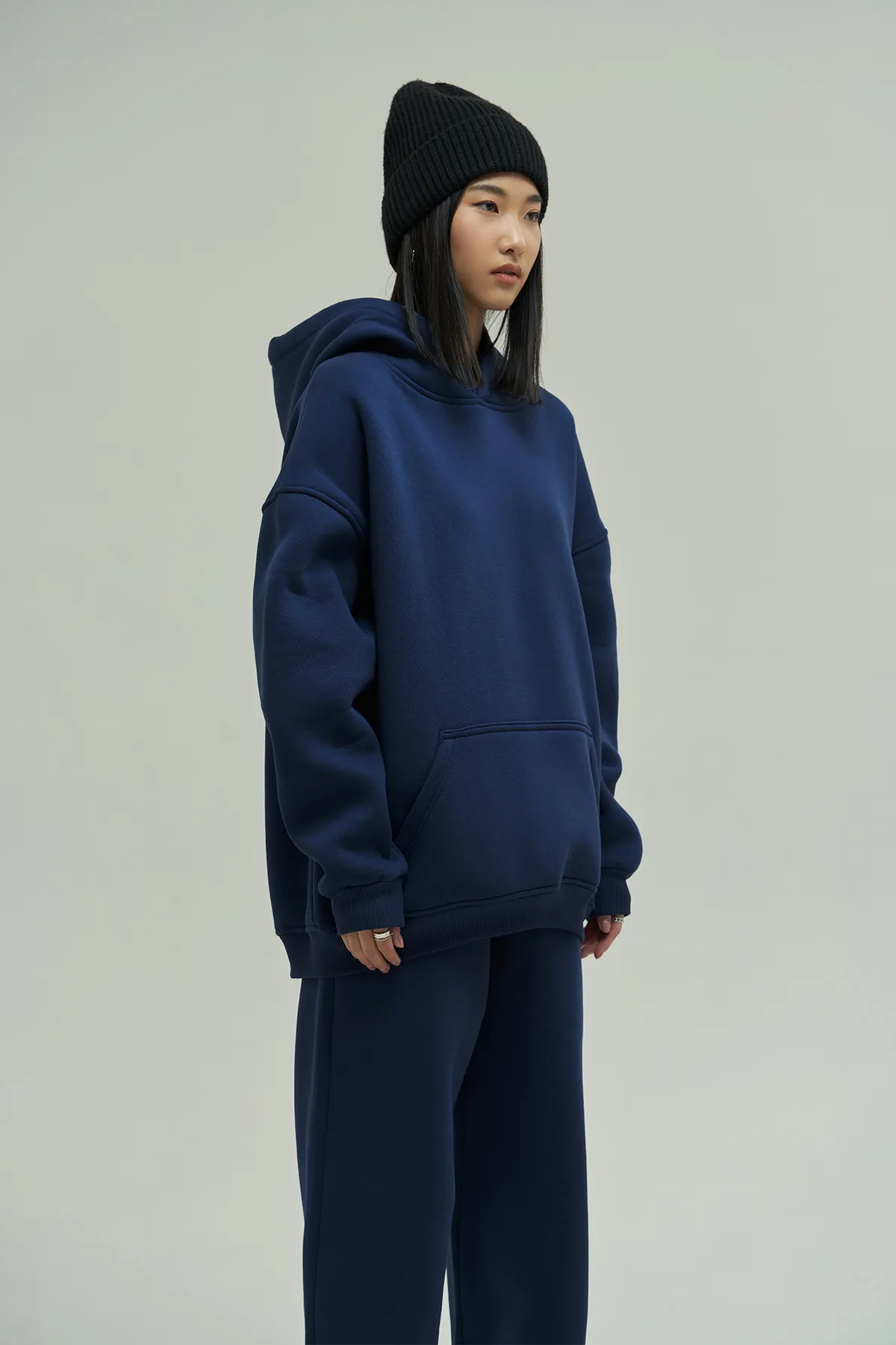 MAİ COLLECTİON  Gambol Marineblaues Oversize-Trainingsanzug-Set
