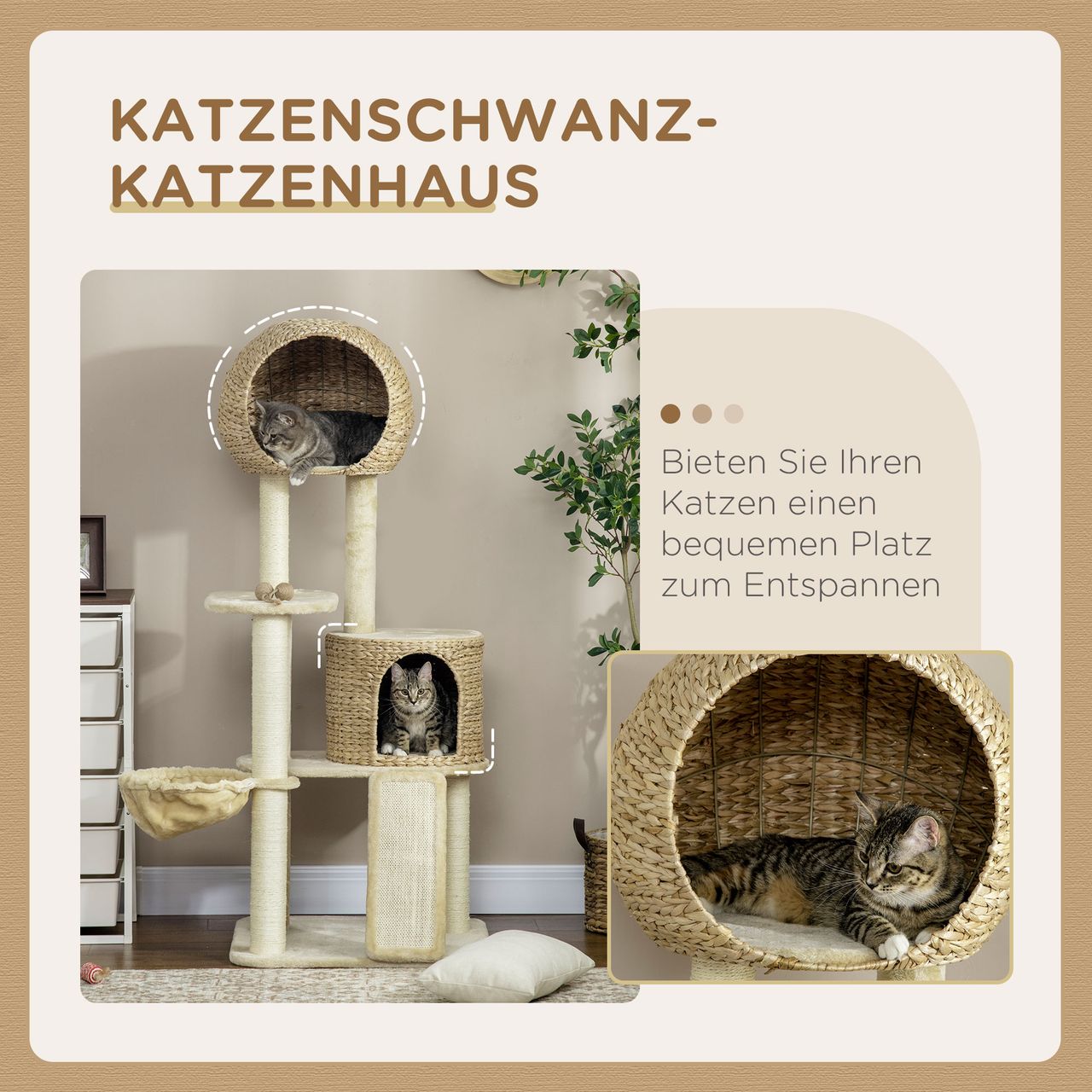 PawHut Kratzbaum, Kletterbaum mit Katzenhaus, Katzenbaum mit Rampe, Spielbaum