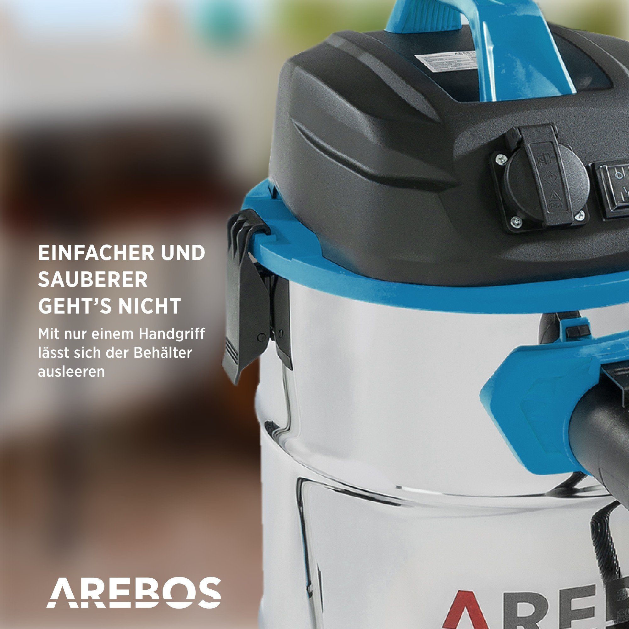 Arebos Industriesauger 1600W, Nass- & Trockensauger, Aschesauger für Kamin & Grill, 2600,00 W, mit und ohne Beutel nutzbar