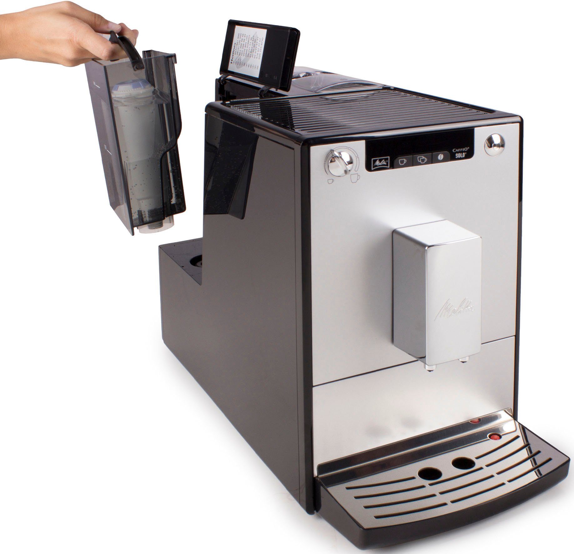 Melitta Kaffeevollautomat Solo® E950-203, silber/schwarz, Perfekt für Café crème & Espresso, nur 20cm breit