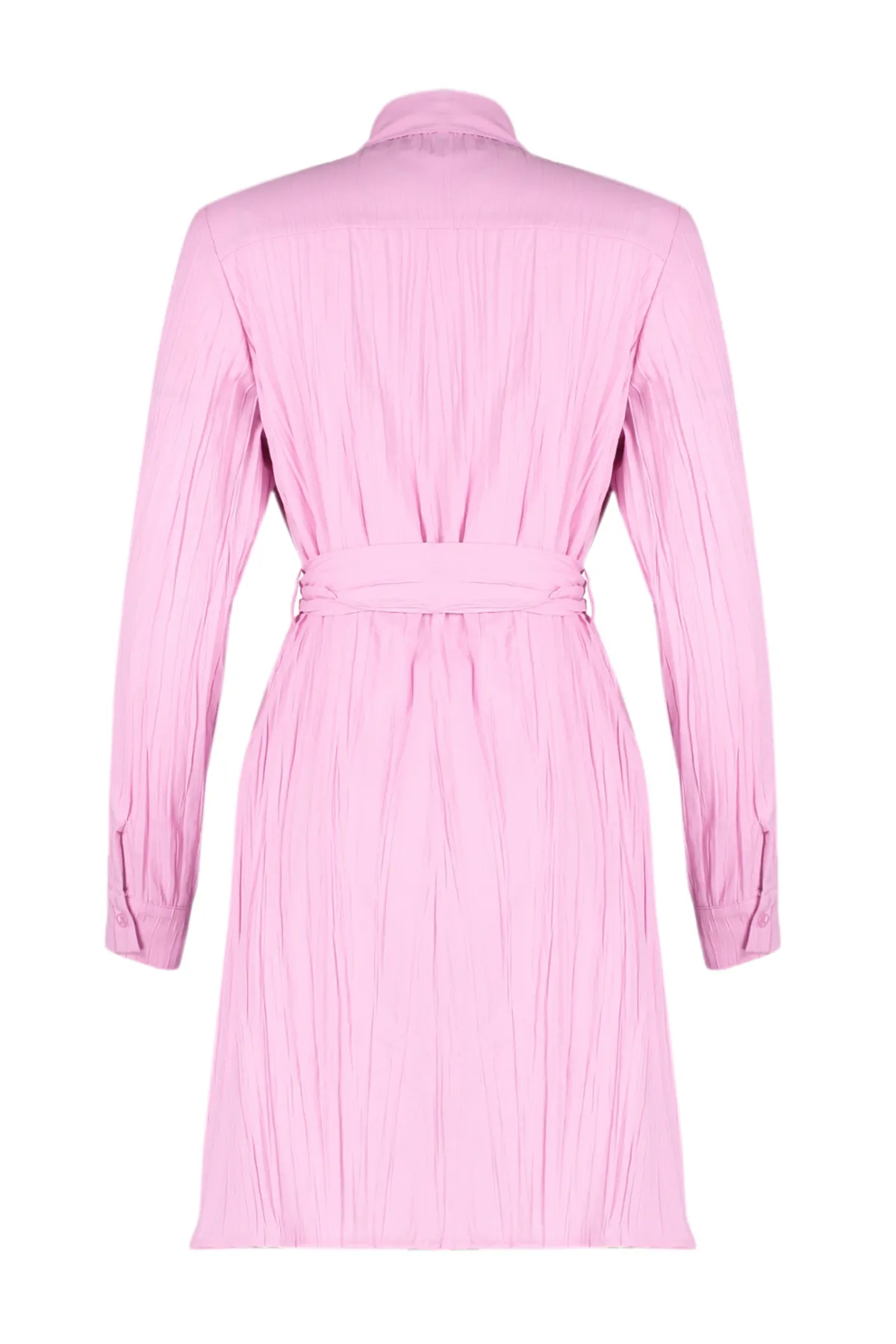 Trendyol Collection  Rosa Minikleid aus strukturiertem Hemdgewebe mit Gürtel TWOSS24EL00316