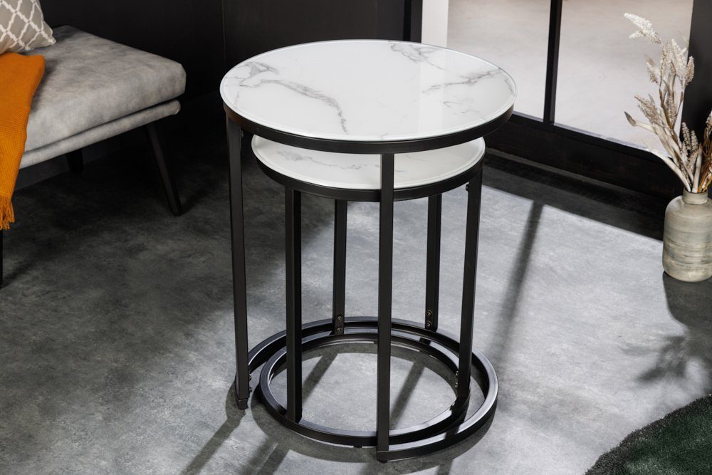 riess-ambiente Beistelltisch ELEGANCE 50cm weiß / schwarz (Set, 2-St), Wohnzimmer · Kristallglas · Metall · rund · Marmor-Dekor · Barock