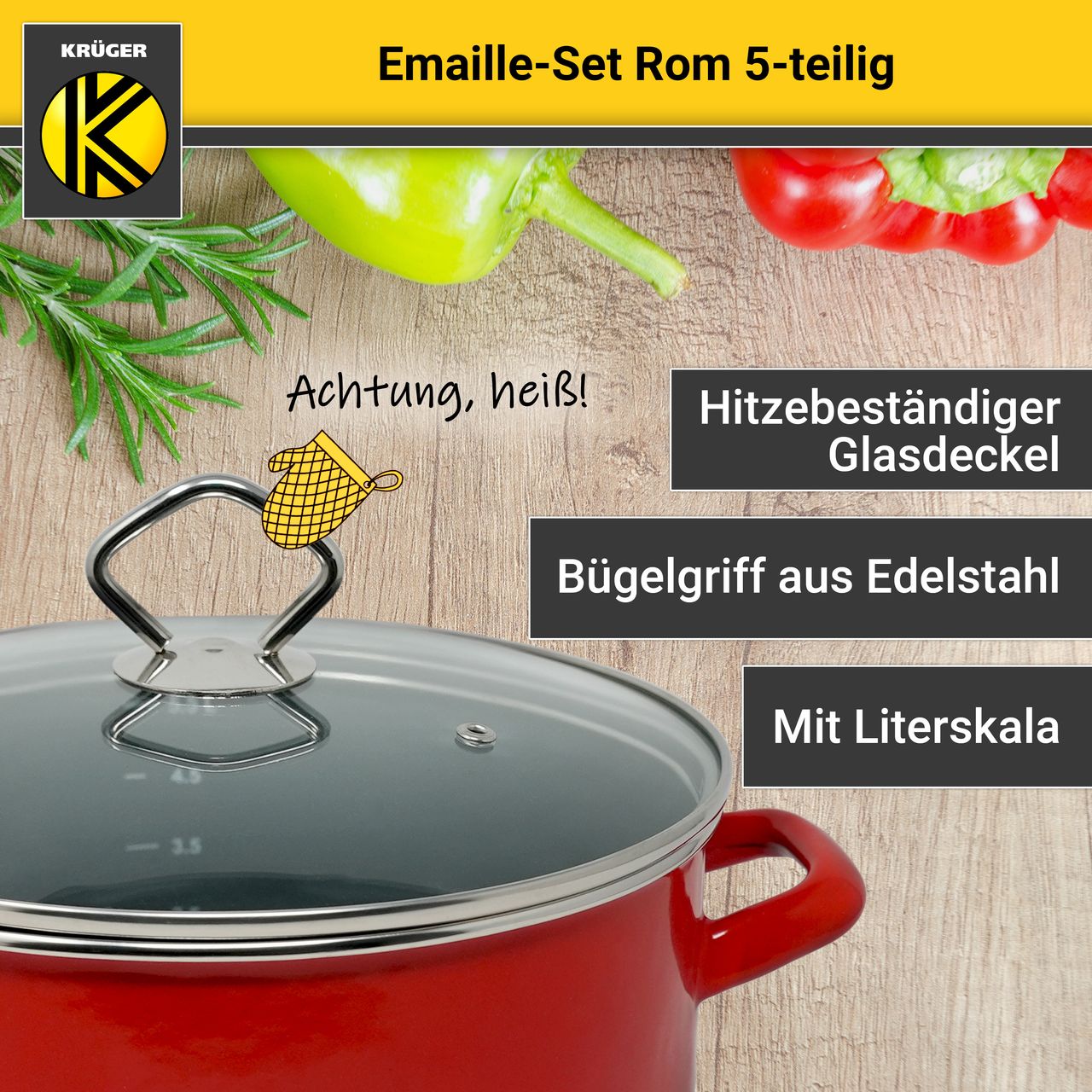 Karl Krüger Emailliertes Topf-Set ROM, 5tlg.