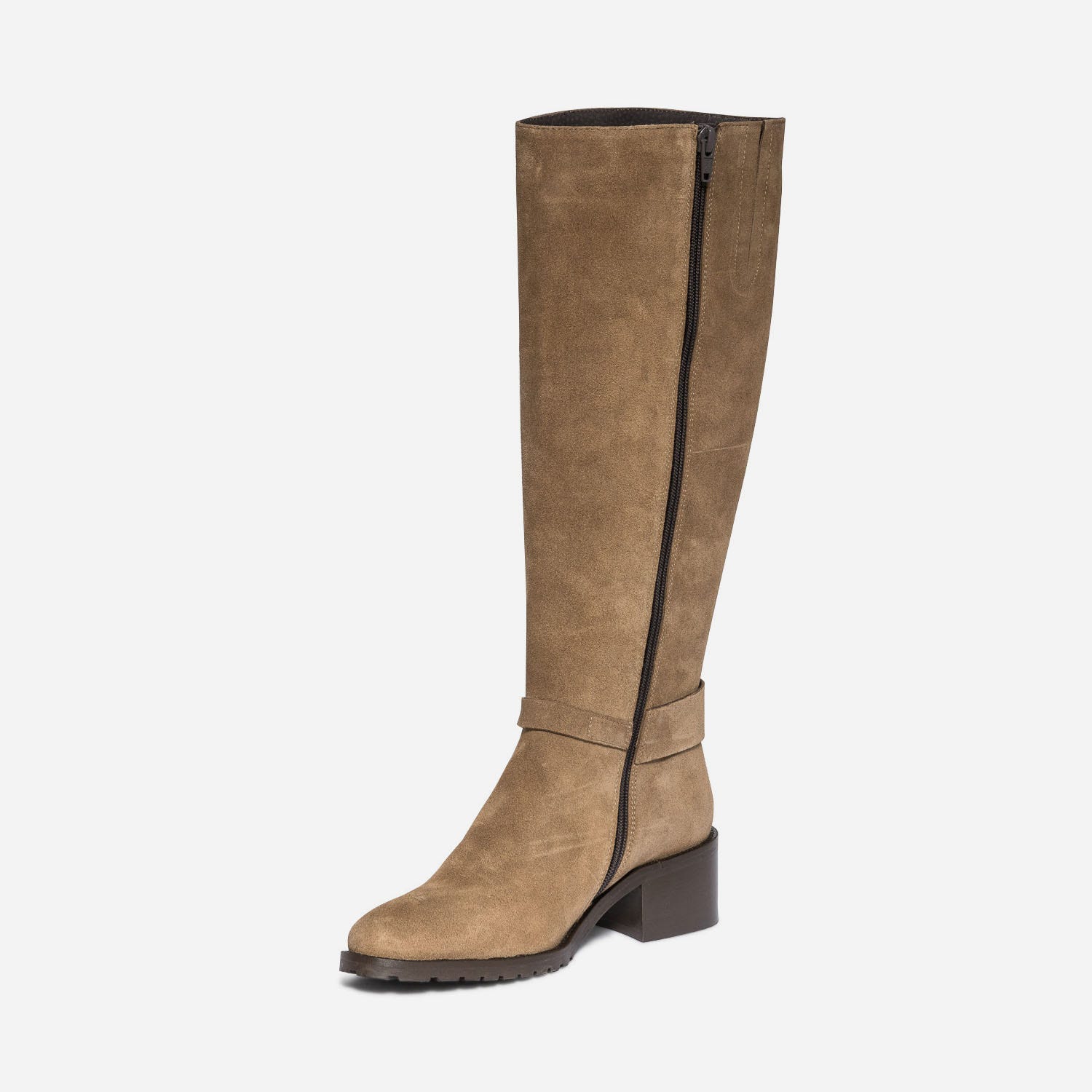 Botte taupe éco-conçue en cuir velours