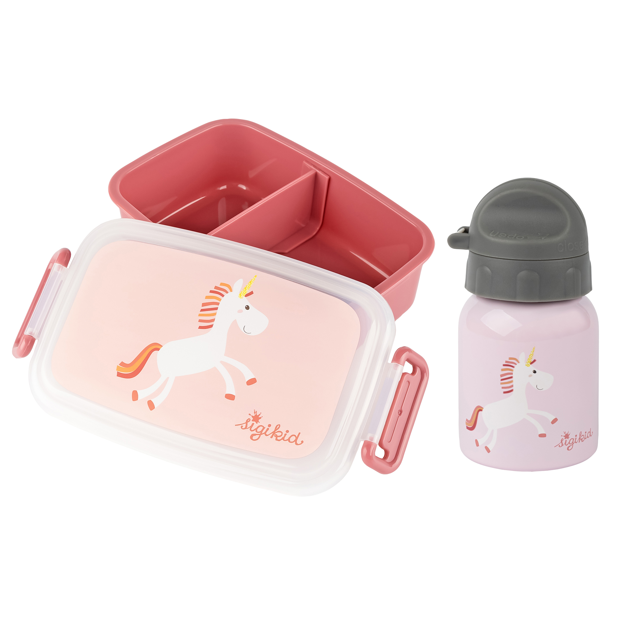Kinder Set Edelstahl-Trinkflasche und Brotbox Einhorn