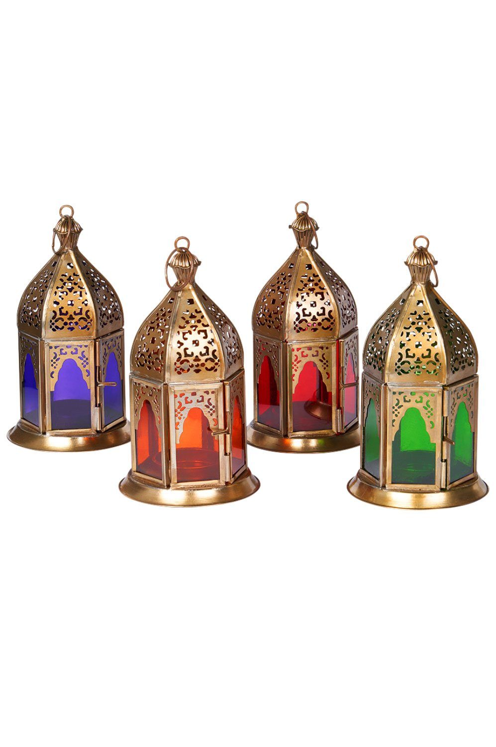 Marrakesch Orient & Mediterran Interior Windlicht 4er SET Orientalisches Windlicht Basem bunt, orientalische Laterne (4 St), Handarbeit