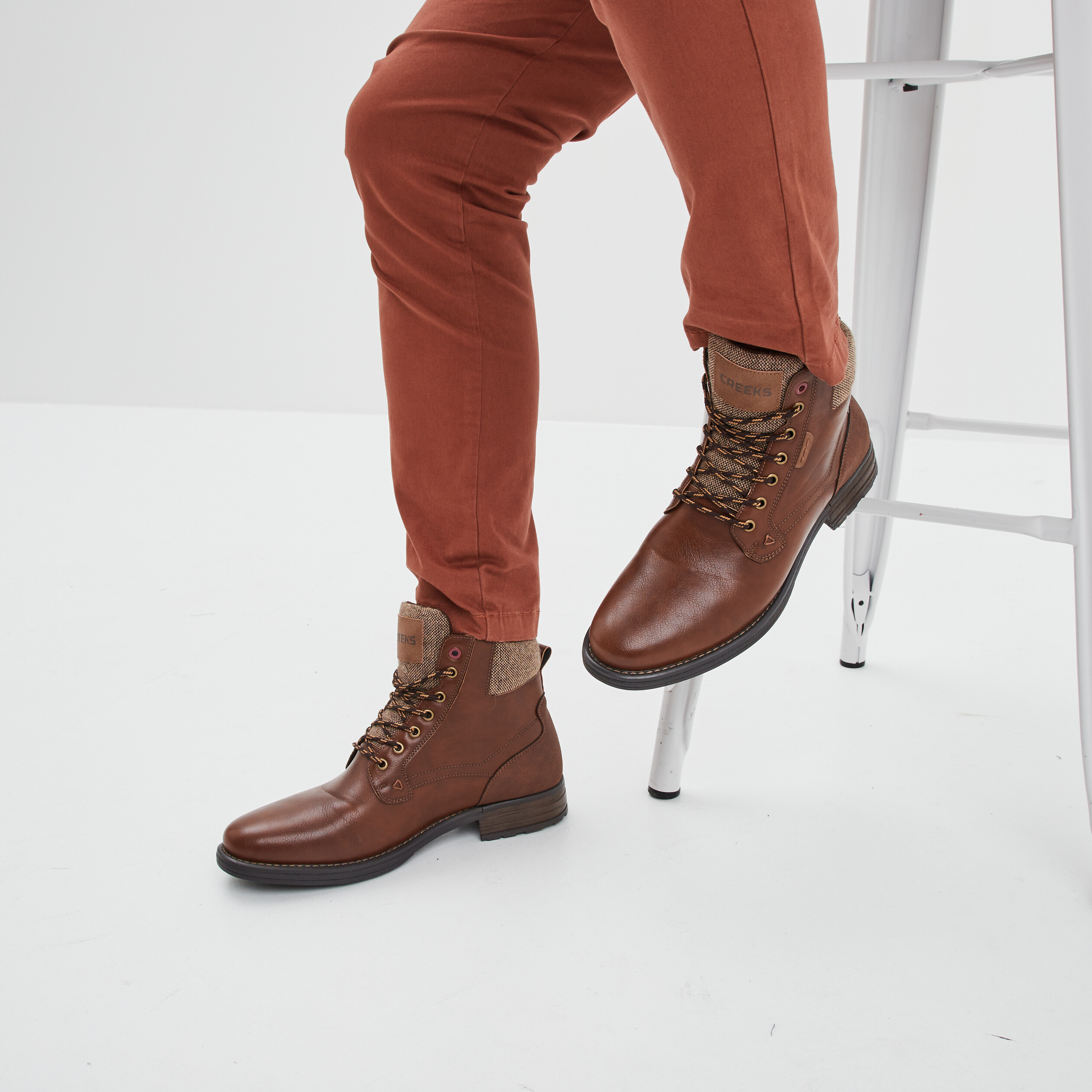 Bottines à lacets bi-matières Bicux marron homme | La Halle