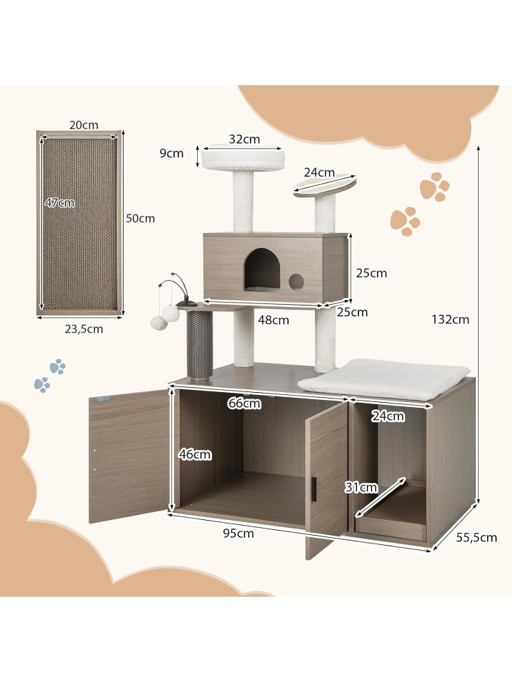 COSTWAY 2-in-1 Katzenbaum mit Höhle in Grau günstig kaufen onesize