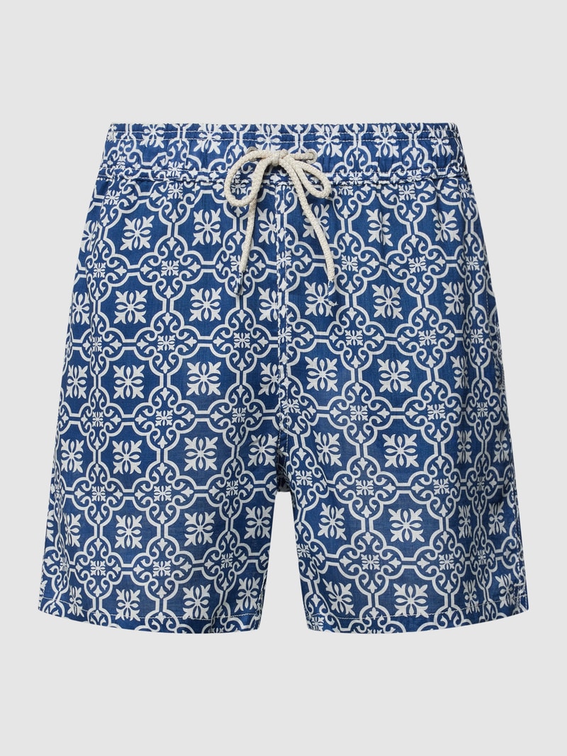 Badehose aus Leinen mit Allover-Muster Modell 'GUSTAVIA' in marineblau