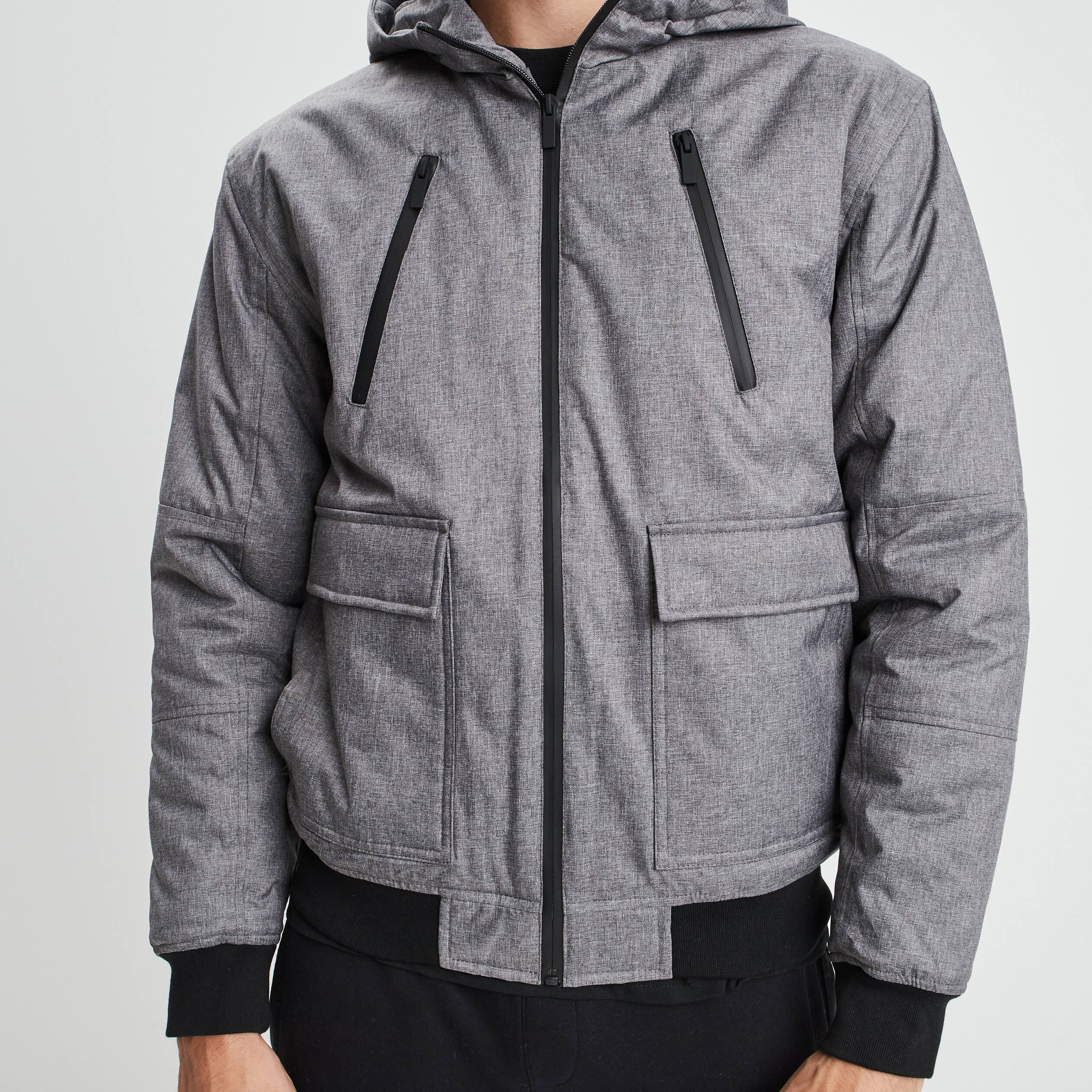 Blouson droit à capuche gris homme | La Halle