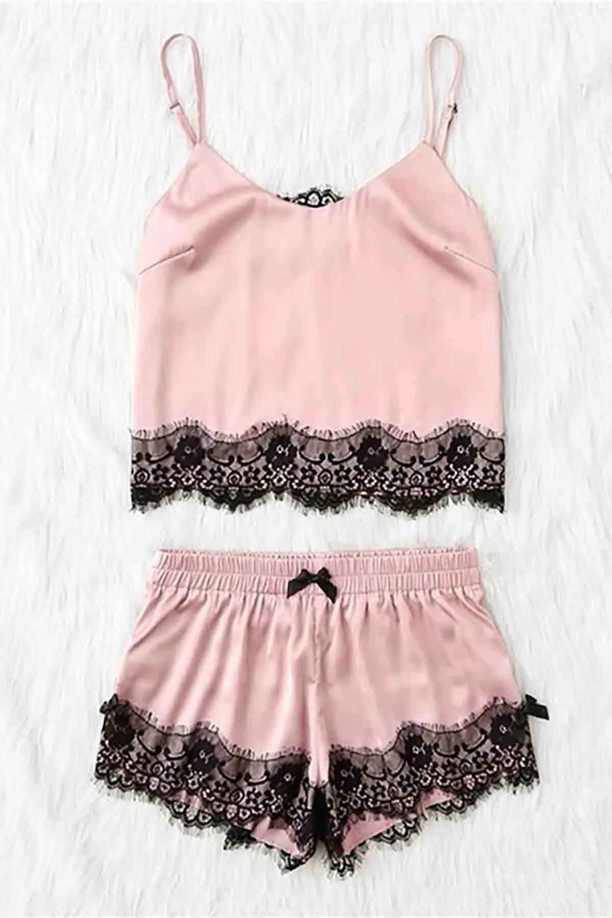 Merry See  Beruflic Spitze besticktes Satin-Nachthemd-Set, Rosa