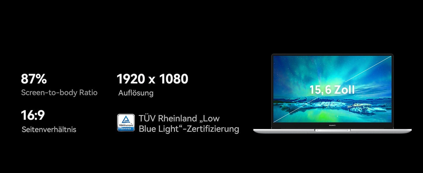 Huawei MateBook D15 Notebook (Intel Core i5 1155G7, Iris X, 512 GB SSD, Full HD Display 16GB Ram Leichtbau,schneller Leistung,kompaktem Laden)