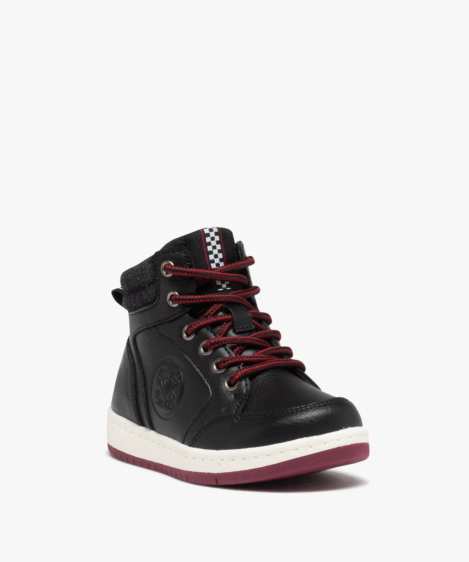 Baskets Garçon mid-cut unies à col en toile noir | GEMO