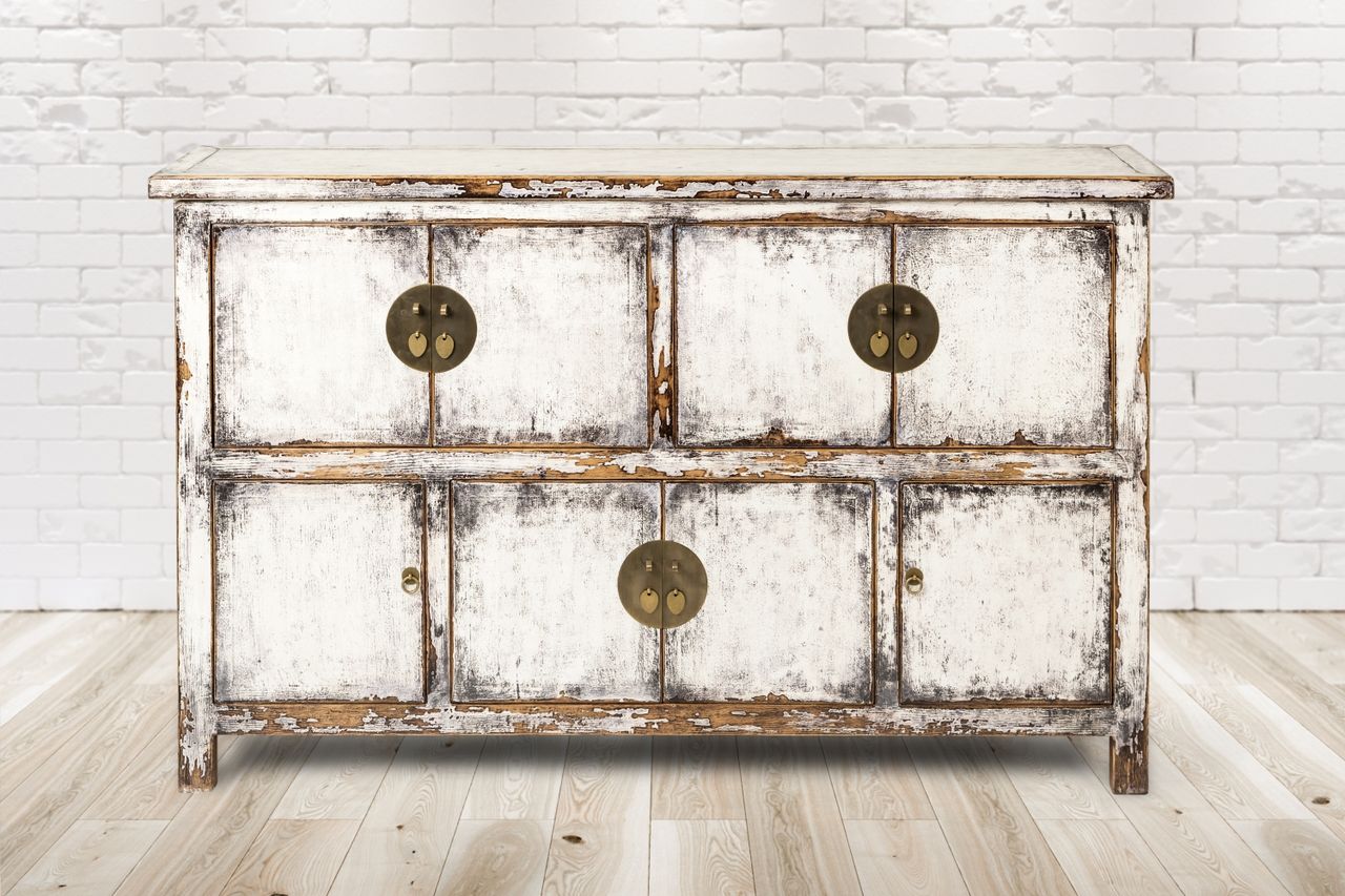 PureHaven Kommode 170x43x104 cm im Vintage Style aus Vollholz handgefertigt stilvolles Design Kieferholz standsicher und stabil