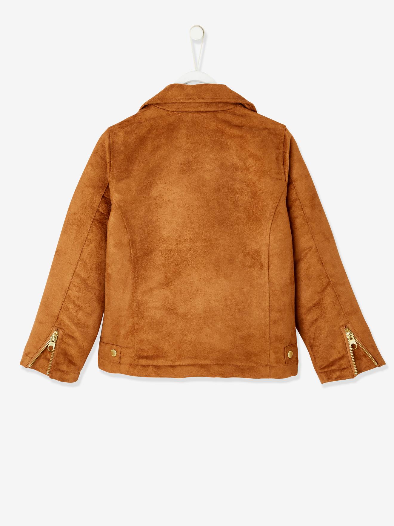 Vertbaudet Mädchen Bikerjacke, Velours - braun