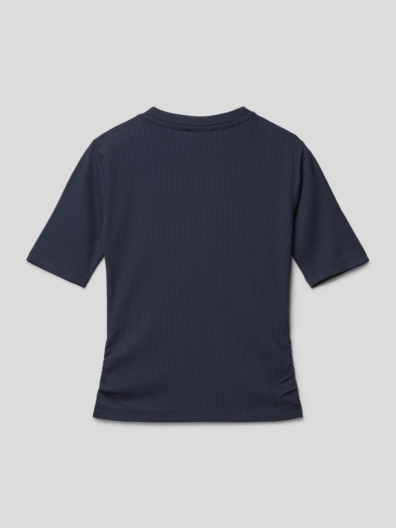 T-Shirt in Feinripp-Optik in marineblau