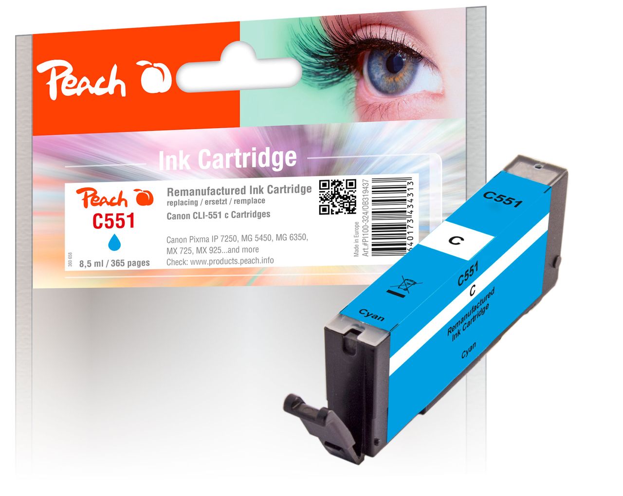 Peach Tintenpatrone cyan ersetzt Canon CLI-551C