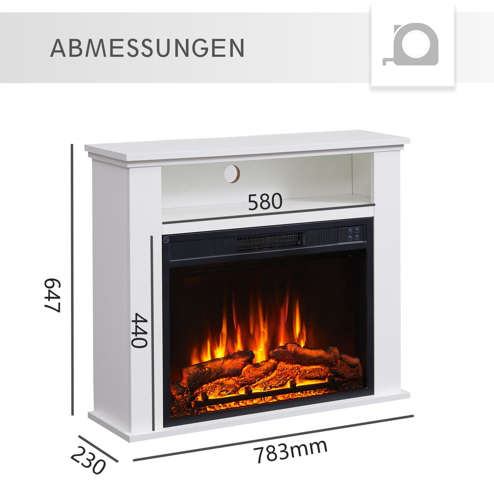 Balderia Elektrokamin Frida, Standkamin mit Heizung 2000W, 3D-Flammeneffekt, Fernbedienung, Timer, Thermostat