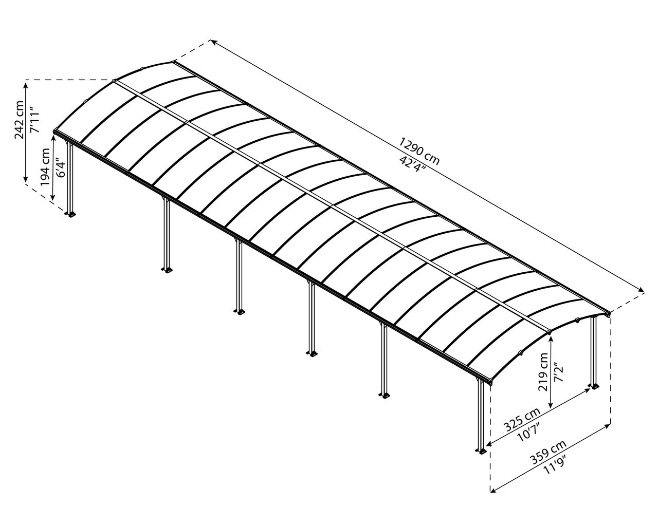 Canopia by Palram Carport Arcadia 1290 x 359cm Anthrazit
