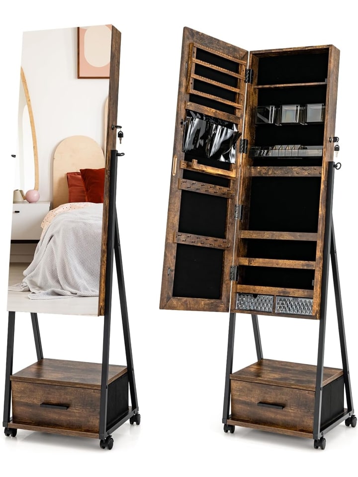 COSTWAY Schmuckschrank mit Spiegel in Braun günstig kaufen onesize