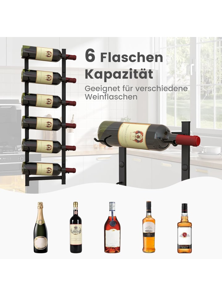 COSTWAY Weinregal Wand für 6 Flaschen in Schwarz günstig kaufen 22 cm