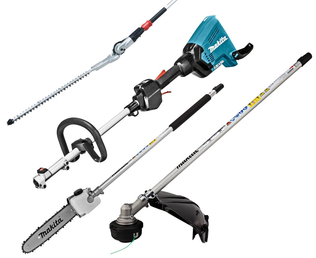 Makita DUX60ZX11 Бежични комбиновани систем са Д-ручком, 2 x 18V без батерија и пуњача + додатак за косу, тример за живу ограду и моторну тестеру