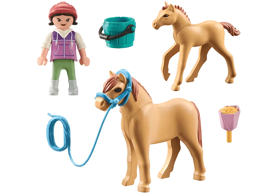 Kind mit Pony und Fohlen