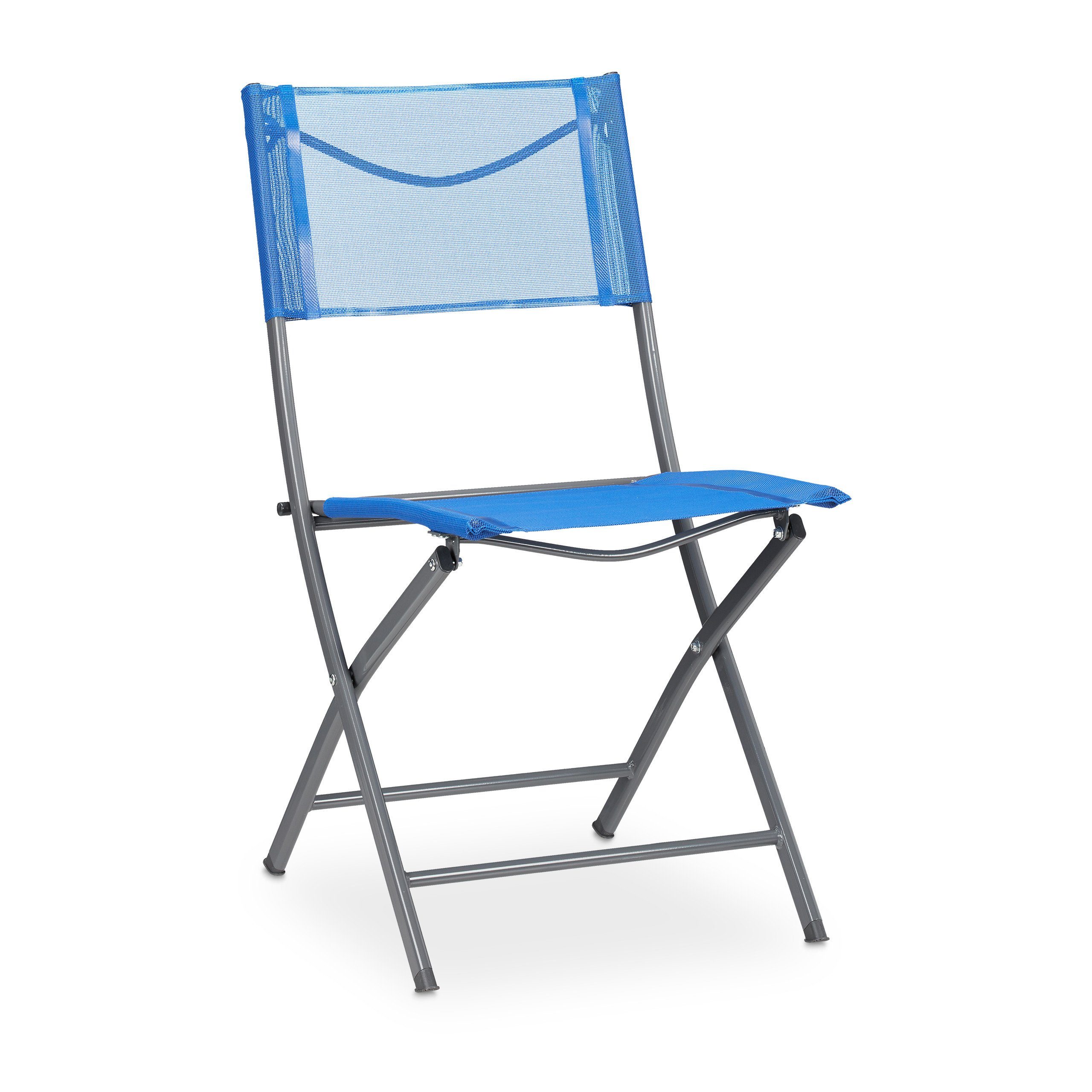 relaxdays Klappstuhl Klappbarer Gartenstuhl 2er Set blau