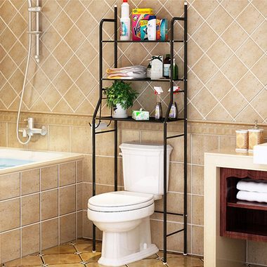 Vicbuy Badregal Standregal mit 3 Haken, 3 Etagen Stahl Toilettenregal, WC-Regal, Metall Badezimmerregal, Aufbewahrungsregal, Waschmaschinenregal, für Badezimmer, 153*48*26cm